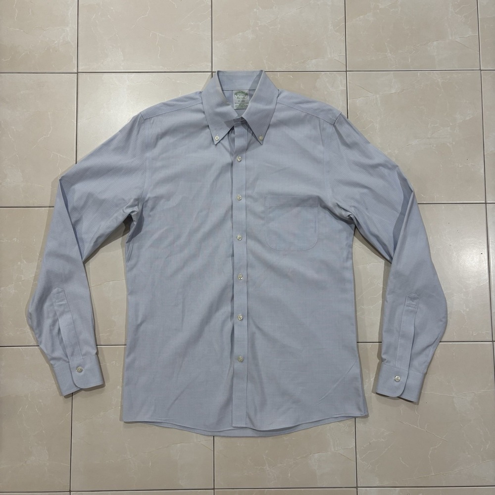 Brooks Brothers Milano Dress Shirt Men's 15-34 Blue Plaid Preppy Ivy Work OCBD